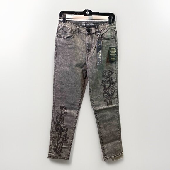 DG2 Diane Gilman Jeans Womens High Rise Floral Sequin Denim Gray Wash Sz 8 NWT - Picture 1 of 9